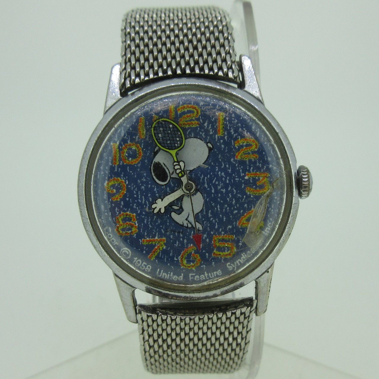 Vintage 1958 Timex Snoopy Mystery Sec Silver Tone Watch (B12869)