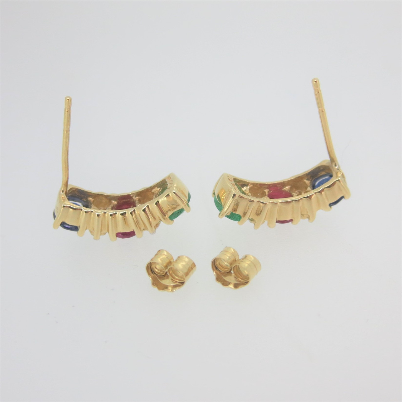Textured 14k Gold Earrings Enamel Polka Dot Ruby Emerald Colors 1 Inch Hoop  Hana