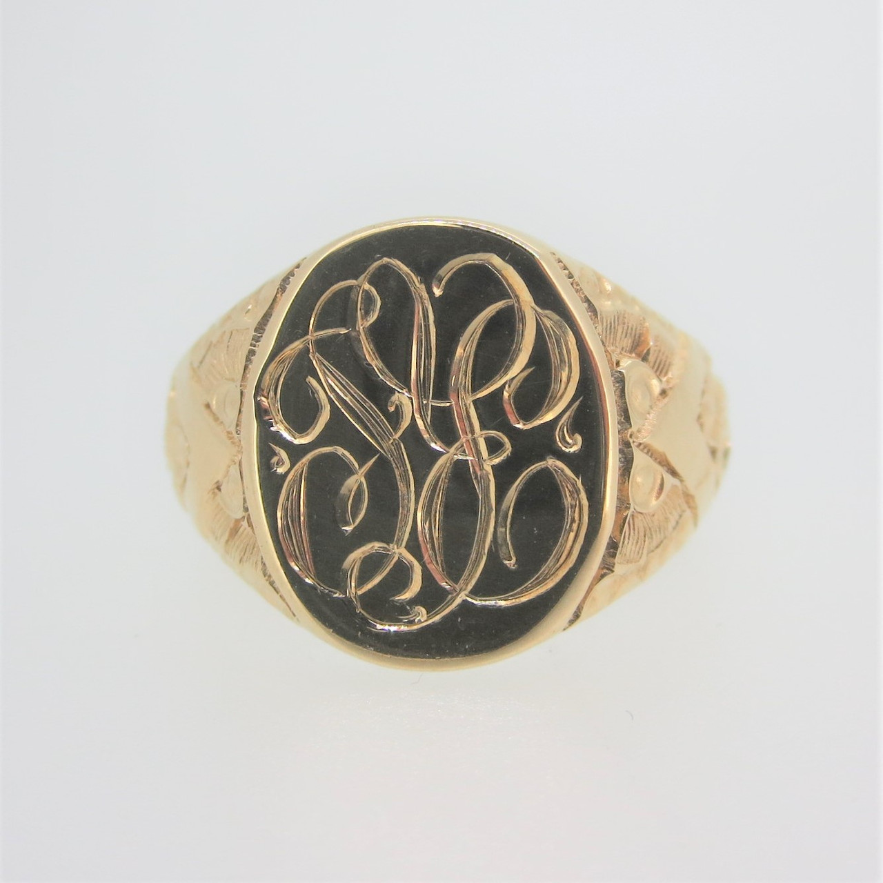 Monogram Carved Vintage Style Initial Ring