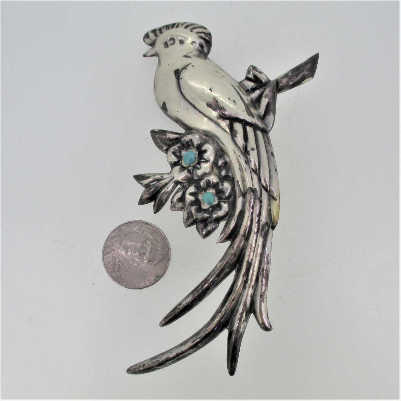 Jewel Art Sterling Silver Bird Brooch Pin RARE