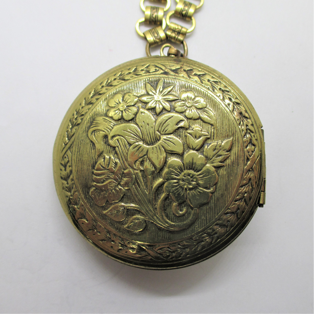Gold Tone Filigree Flower Details Large Locket Necklace with Vintage  Wedding Photos