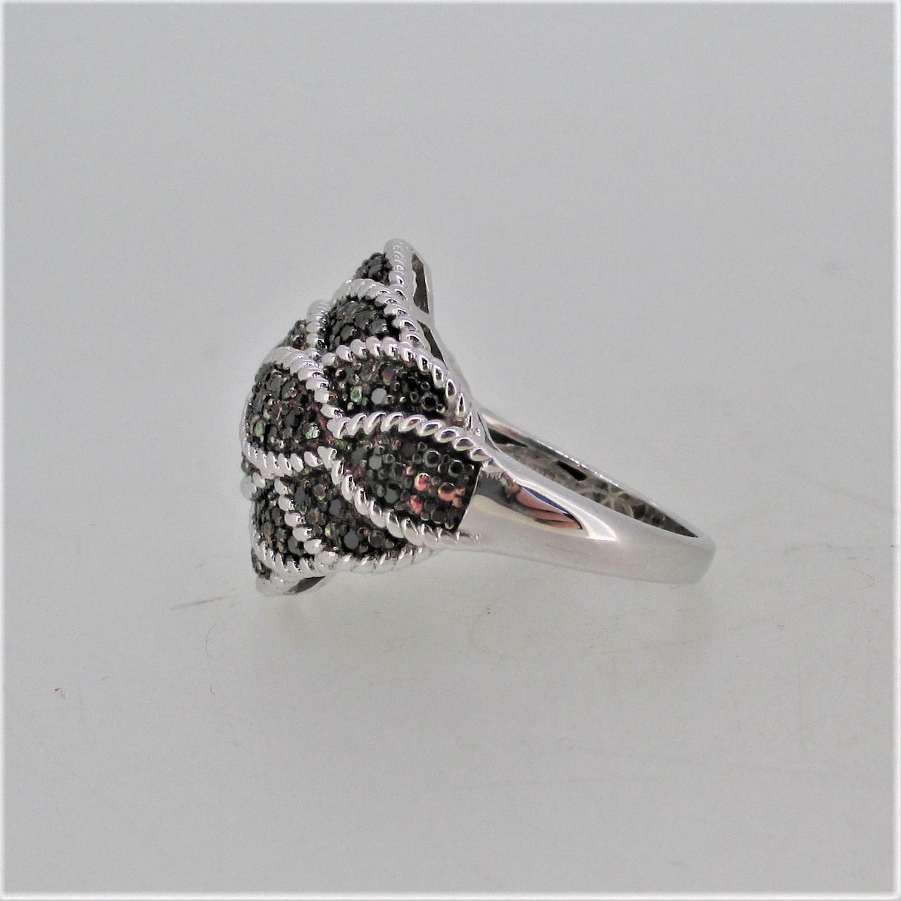Sterling Silver Black Diamond Scale Pattern Ring Size 7