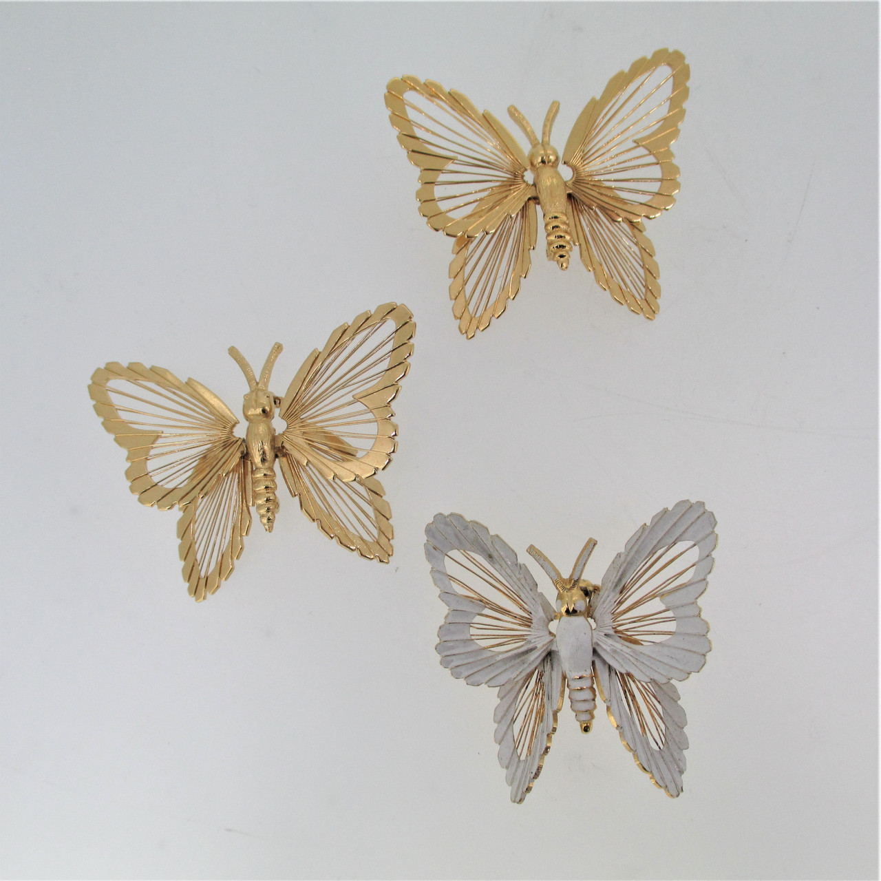 Lot of 3 Monet Gold Tone Wire Work Butterfly Pin