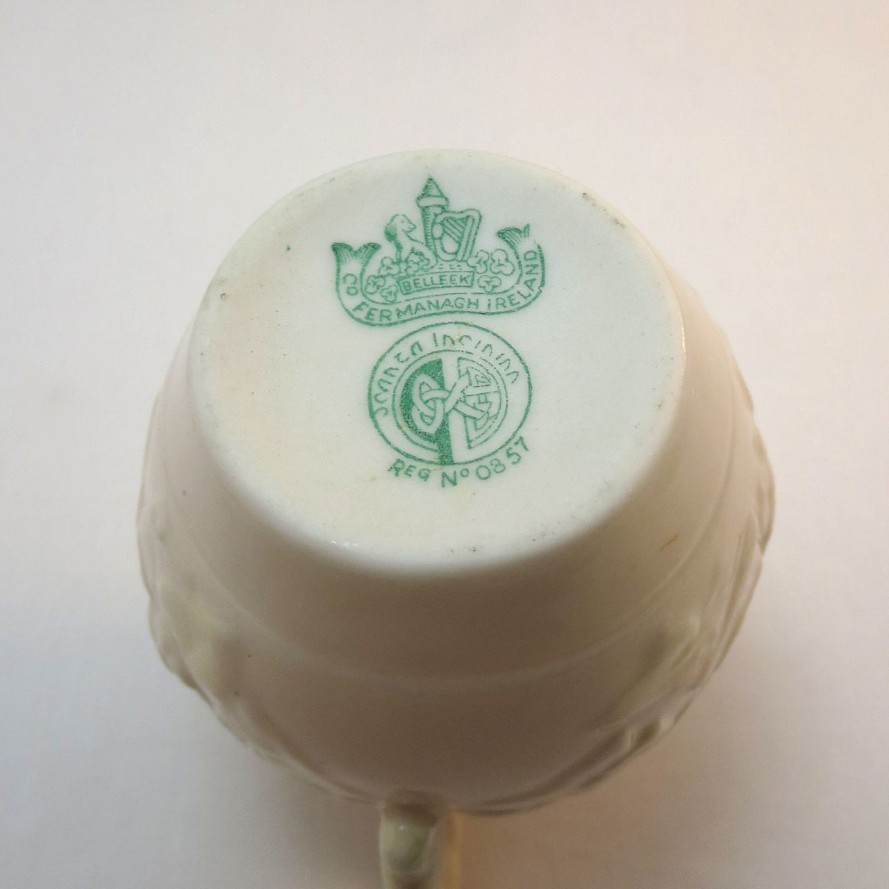 Vintage Belleek Porcelain Raised Ivy Detail Creamer Pitcher