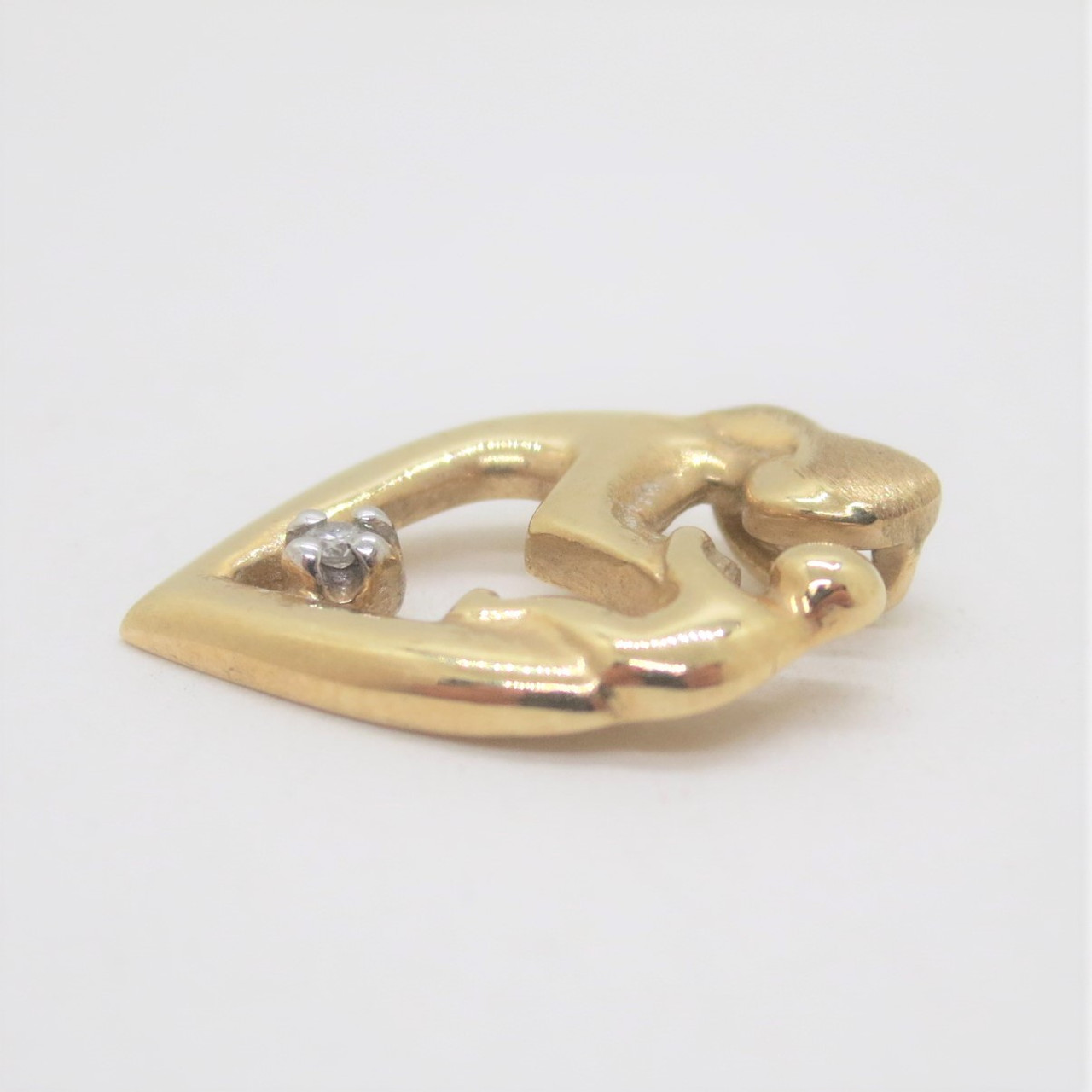 10k Yellow Gold Mother and Child Charm Heart Slide Pendant with Diamond  Accent