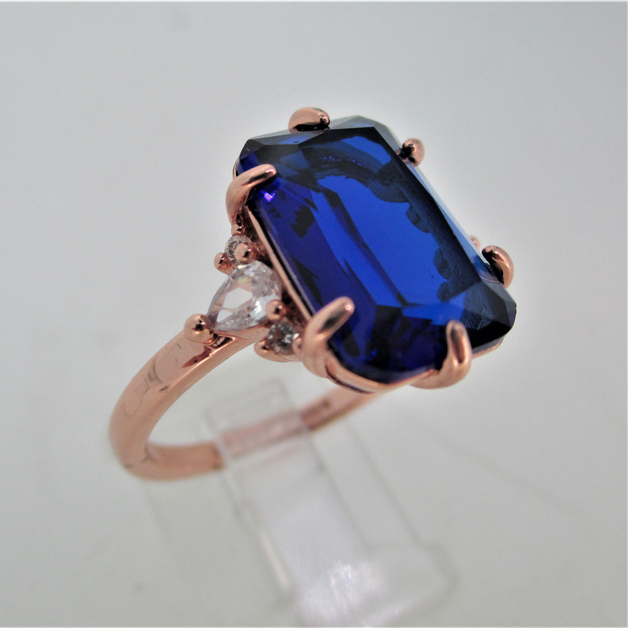 Bomb Party Lab Created Blue Sapphire Rose Gold Plated Band Ring Size 10  RBP2899