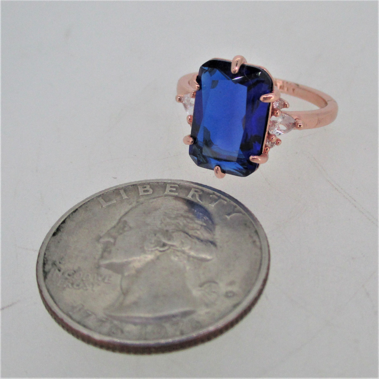 Ring Bomb Party 3848 Lab Created Ice Blue Sapphire Rose Gold size 6