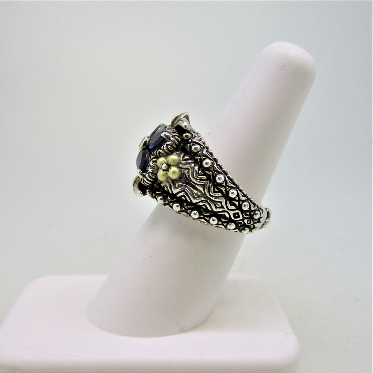 Barbara Bixby Sterling Silver 18K Gold Flower Accents Amethyst