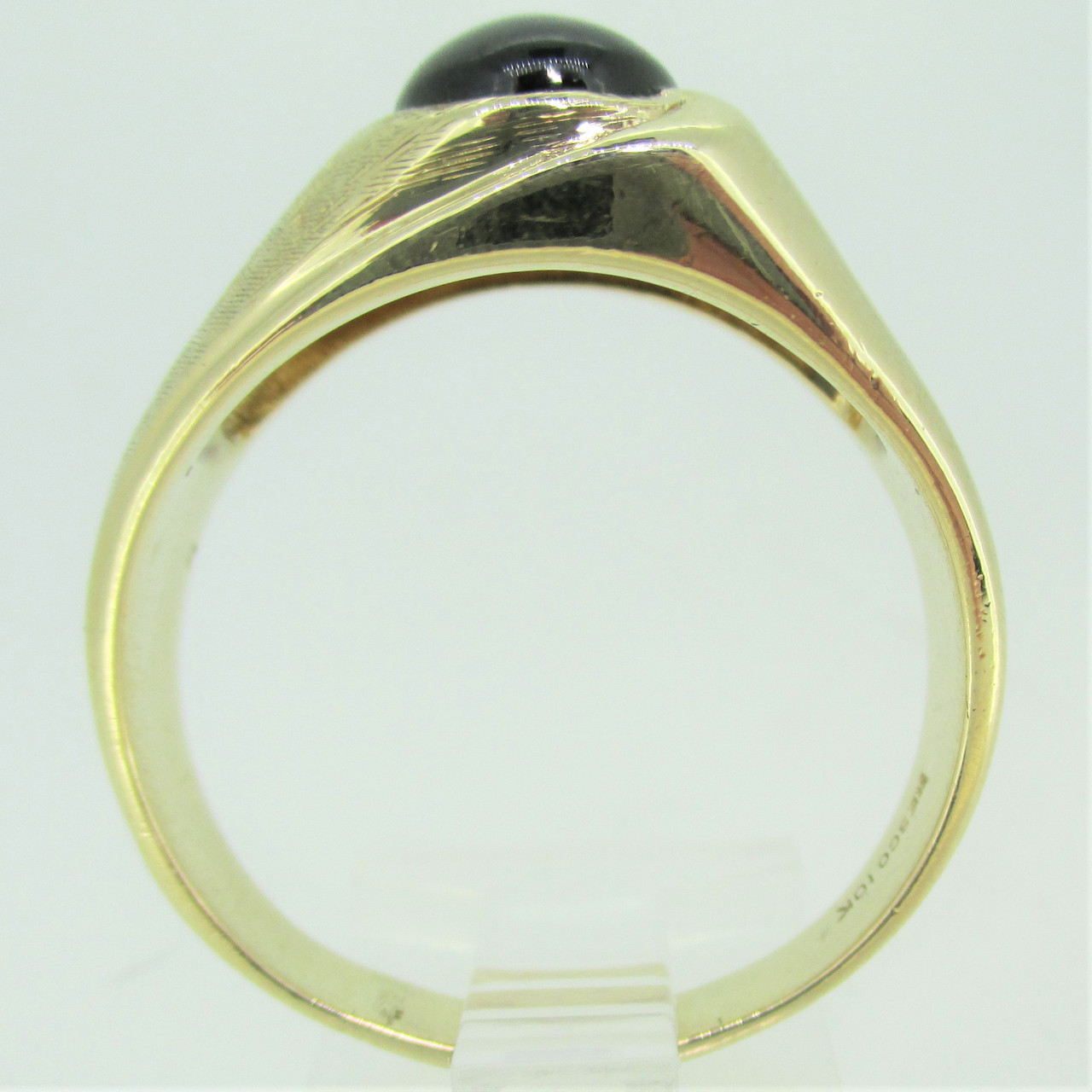 10K Gold Resco Cabochon Black Star Ring with Patterned Sides Size 12.75