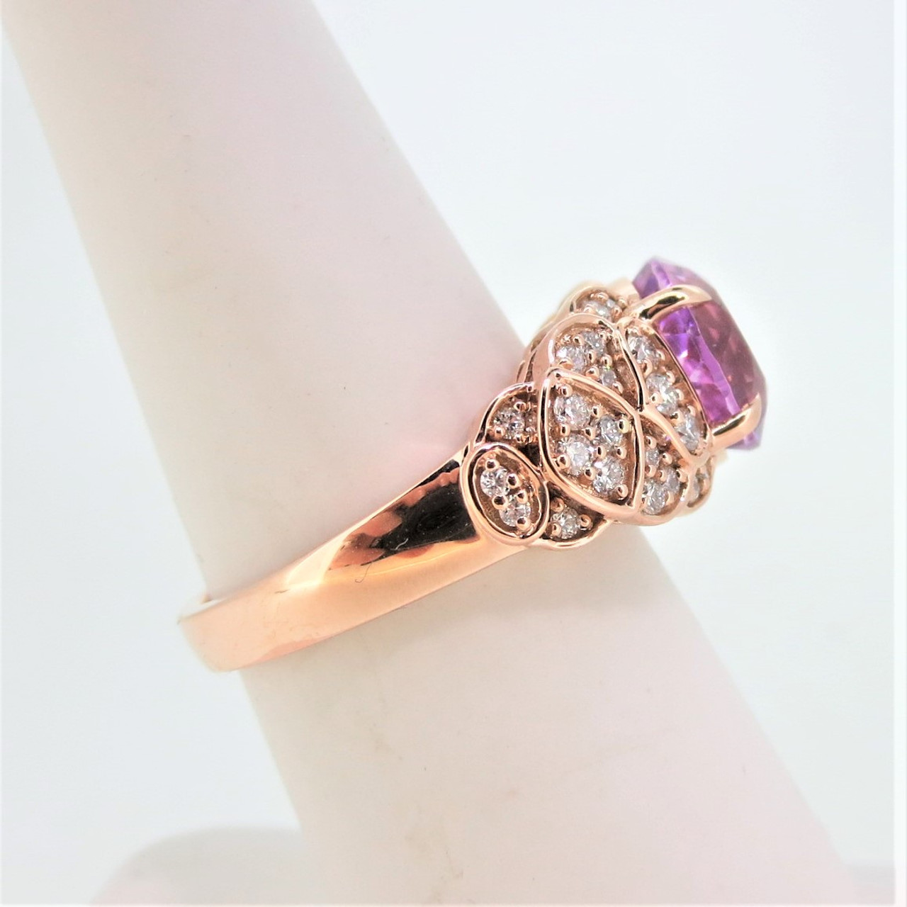 18K Rose Gold Hot Pink AAA Kunzite Pave Diamond Accented