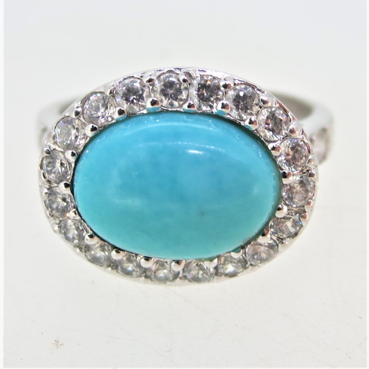 Sterling Silver Ring with Turquoise and CZ Stones Size 11