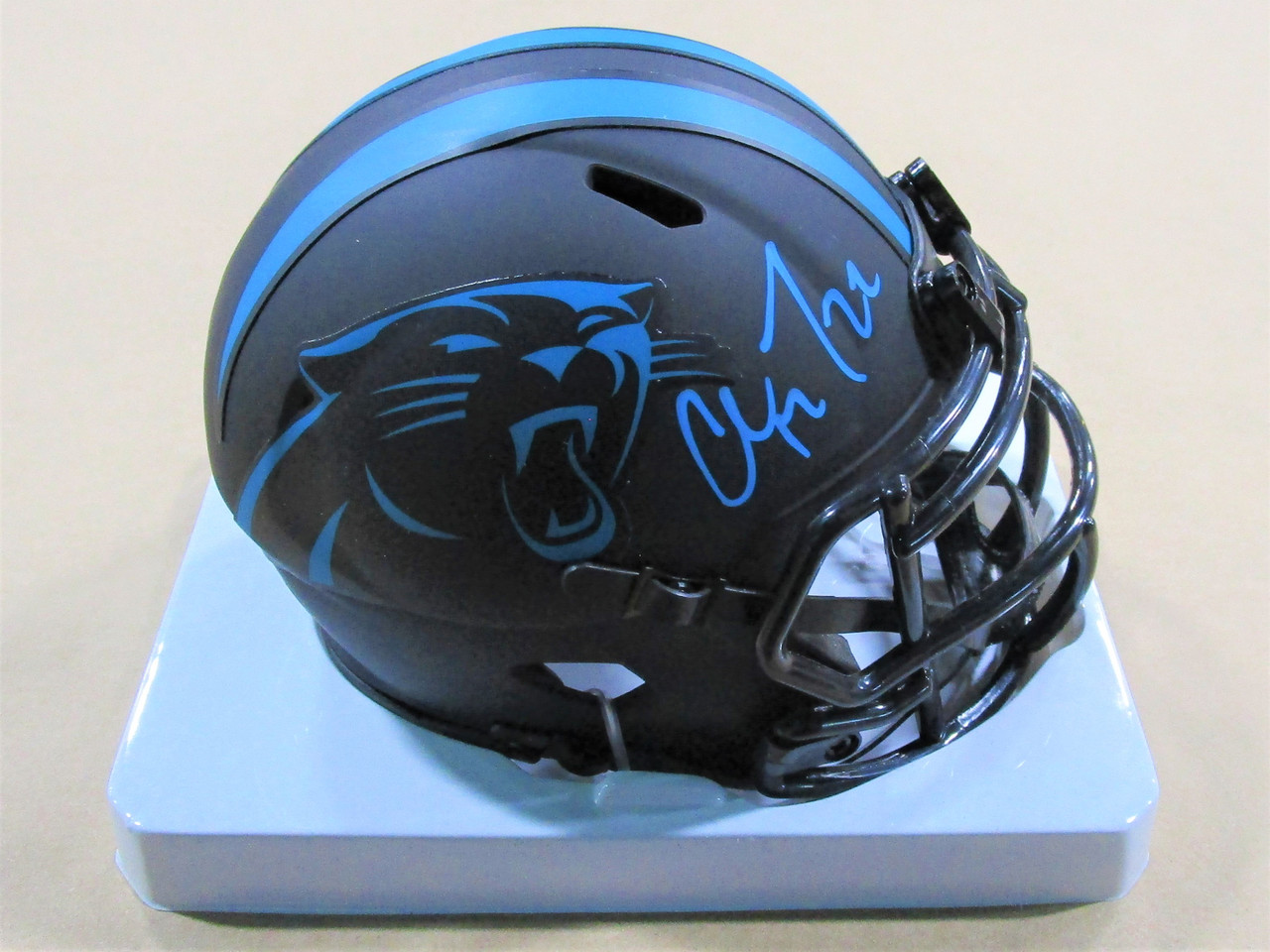 Christian McCaffrey Autograph Panthers Mini Helmet Alt Eclipse Authenticated