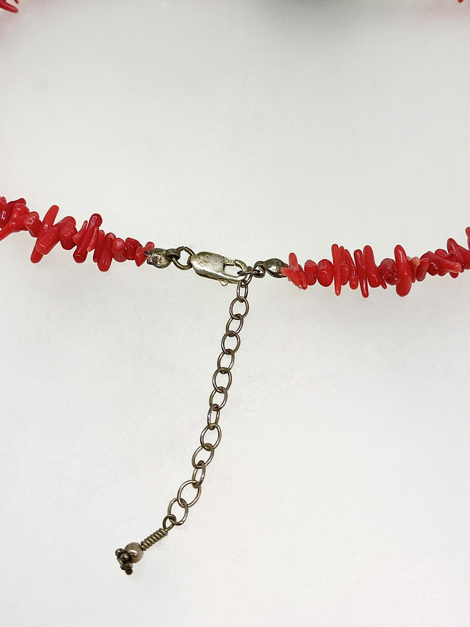 Sterling Silver Red-Branch Coral and Green Turquoise Necklace