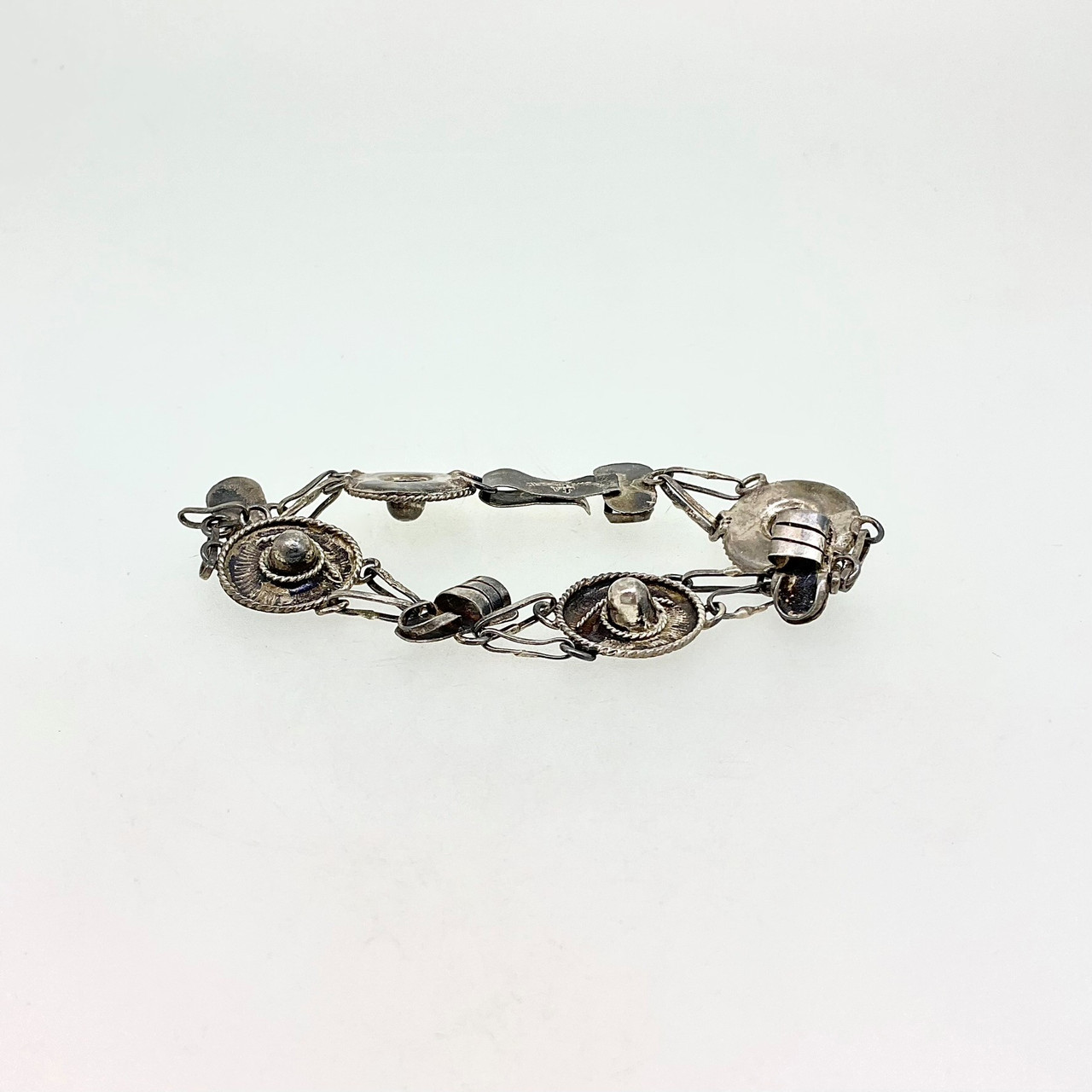 Vintage Sterling Silver Mexican Sombrero & Sandal Link Bracelet