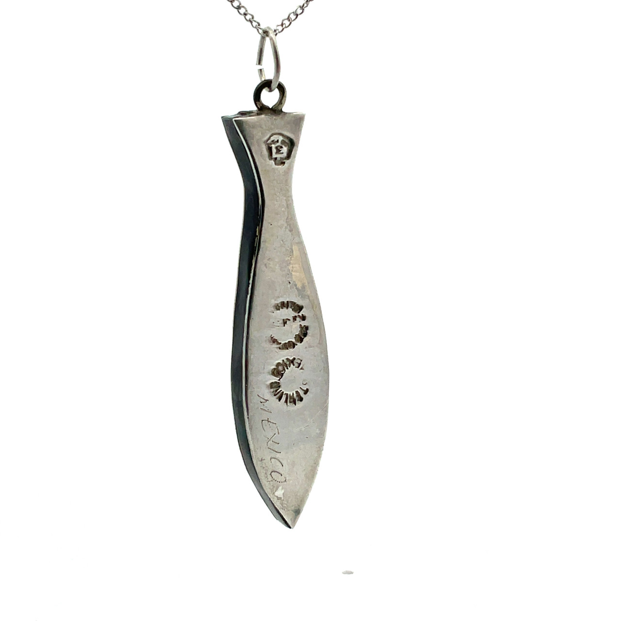 Sterling Silver Old Mexico Taxco Black Onyx Fish Pendant Necklace