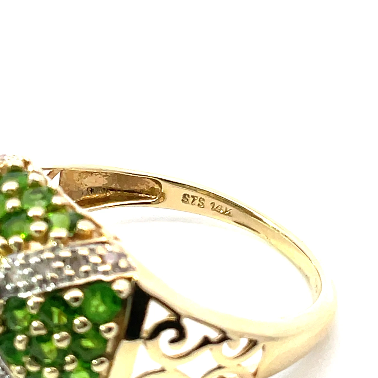 14K Yellow Gold Chrome Diopside Cluster Diamond Ring Size 8