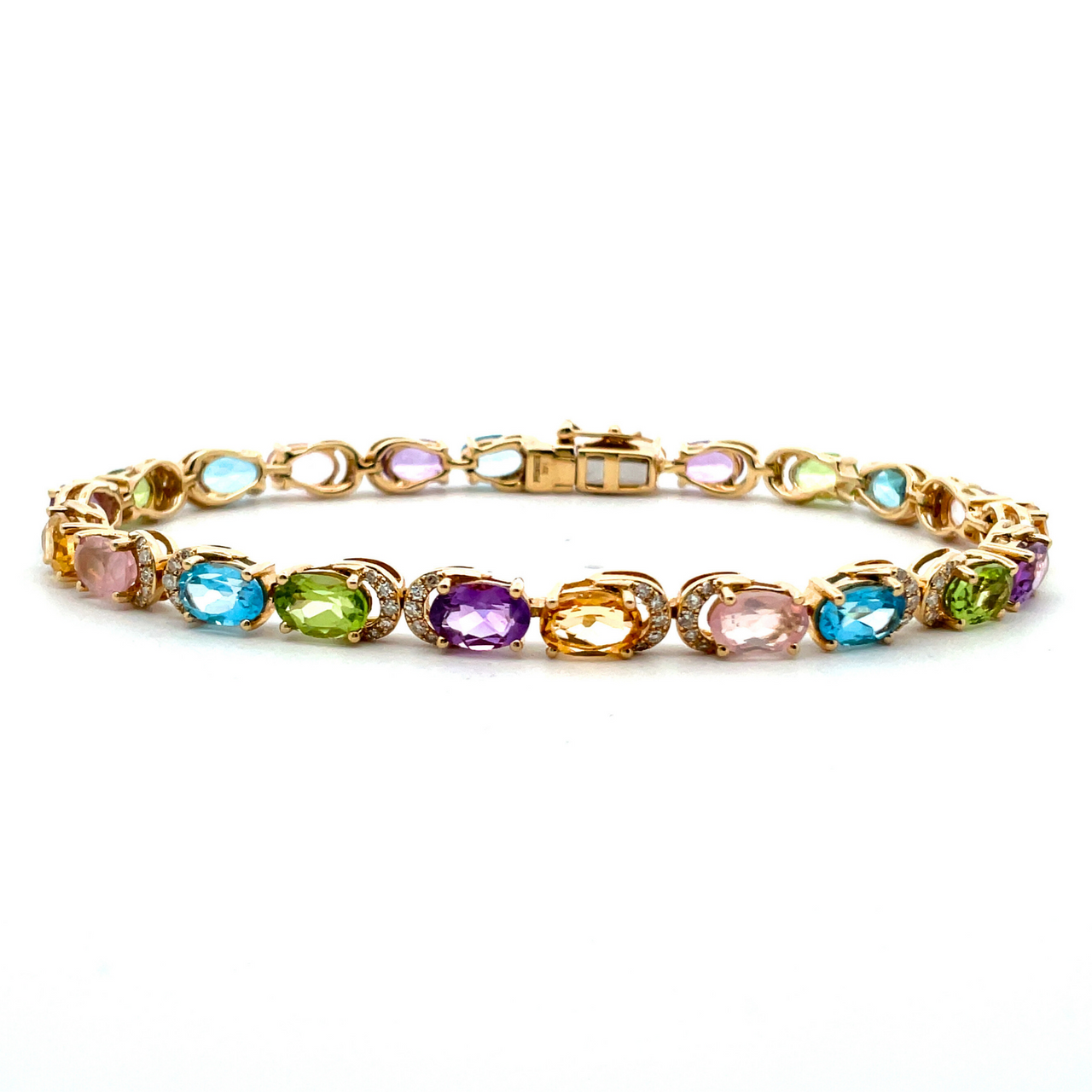 10K SOLID YELLOW GOLD MULTI-GEMSTONE LINE TENNIS BRACELET 7