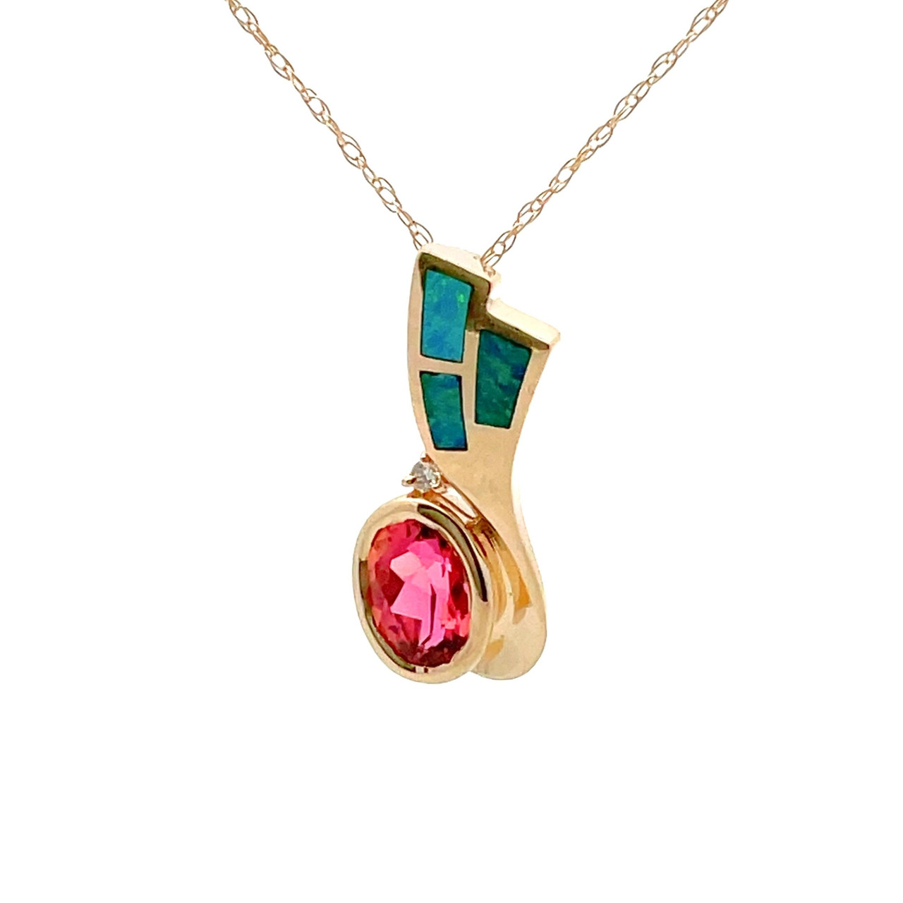 JK Crown: Oval Opal, Pink Tourmaline & Diamond Necklace in Rose Gold