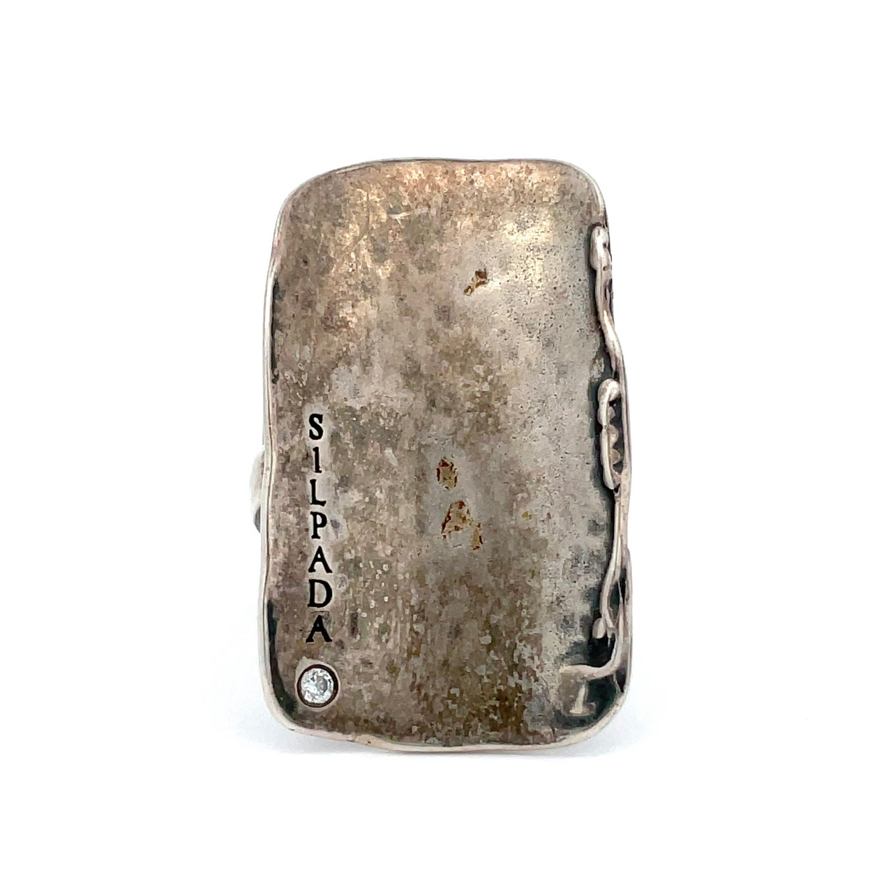 Sterling Silver Long Rectangle with CZ Accent Silpada Ring Size 8.5