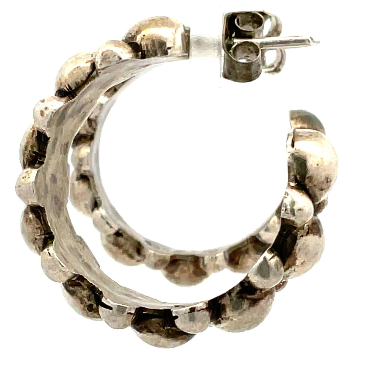 Mexico 製　vintageピアス Signed Mexico Vintage Taxco Sterling Silver Bubble Hoop Stud