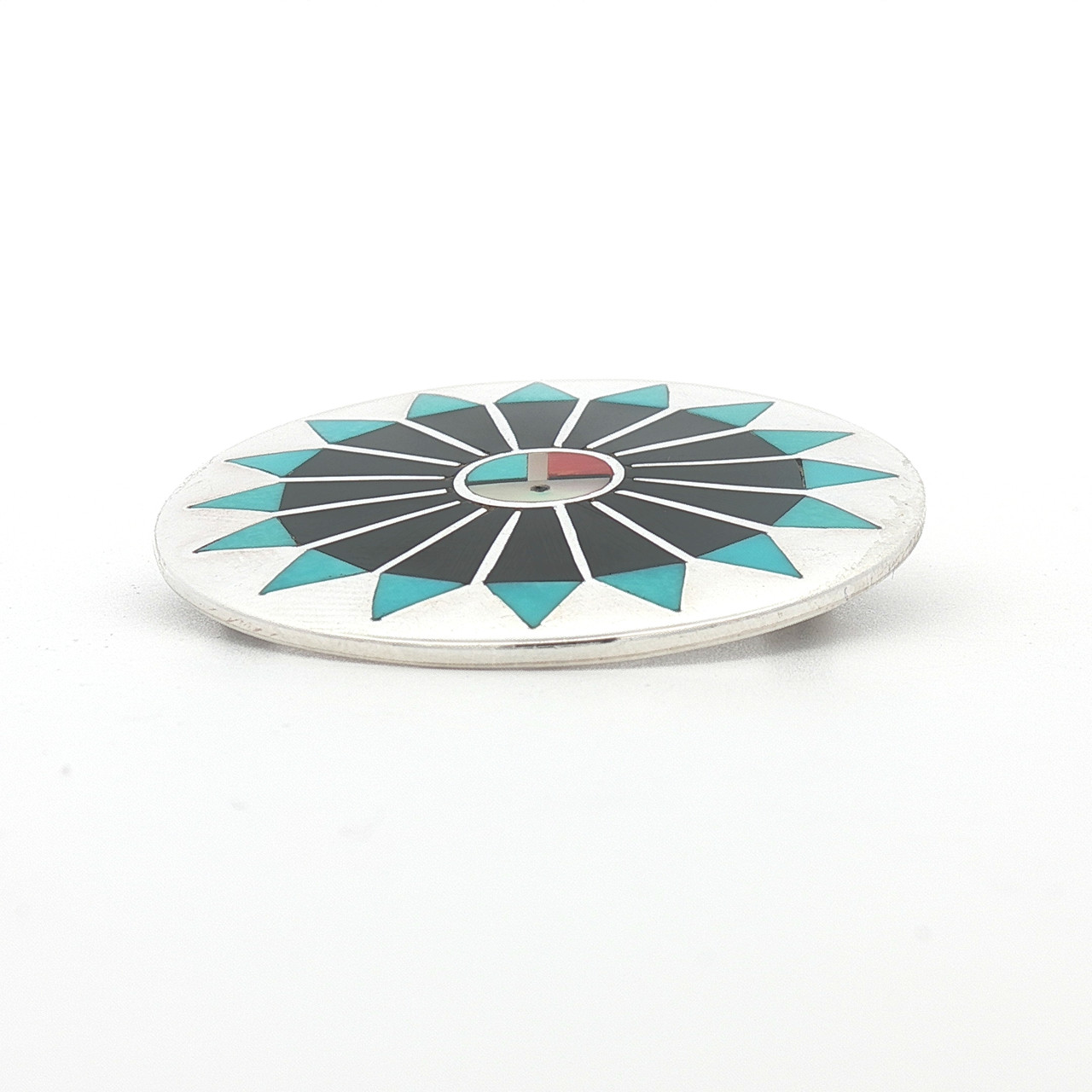 Vintage Zuni Native Sterling Silver Multi Stone Inlay Sunface