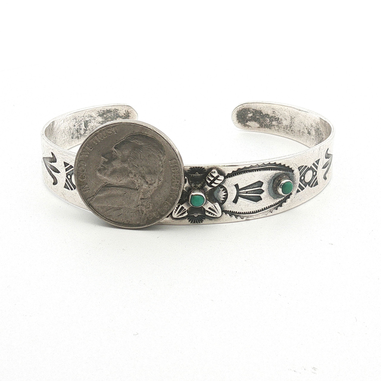 アクセサリー vintage navajo silver vangle fred harvey Vintage Navajo Sterling Silver Turquoise Fred Harvey Era Cuff