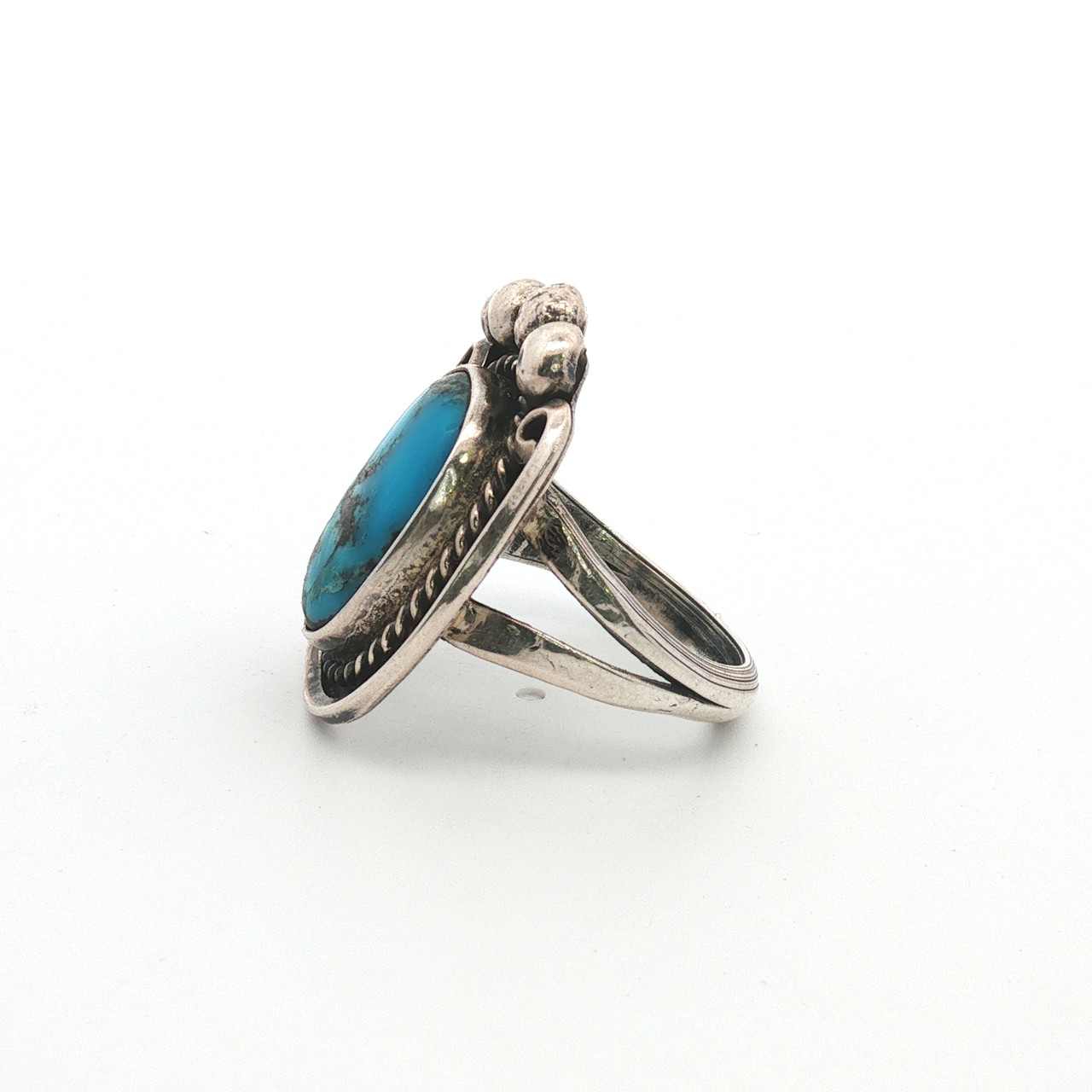 Vintage Navajo Sterling Silver Turquoise Twisted Rope Ring Sz 6