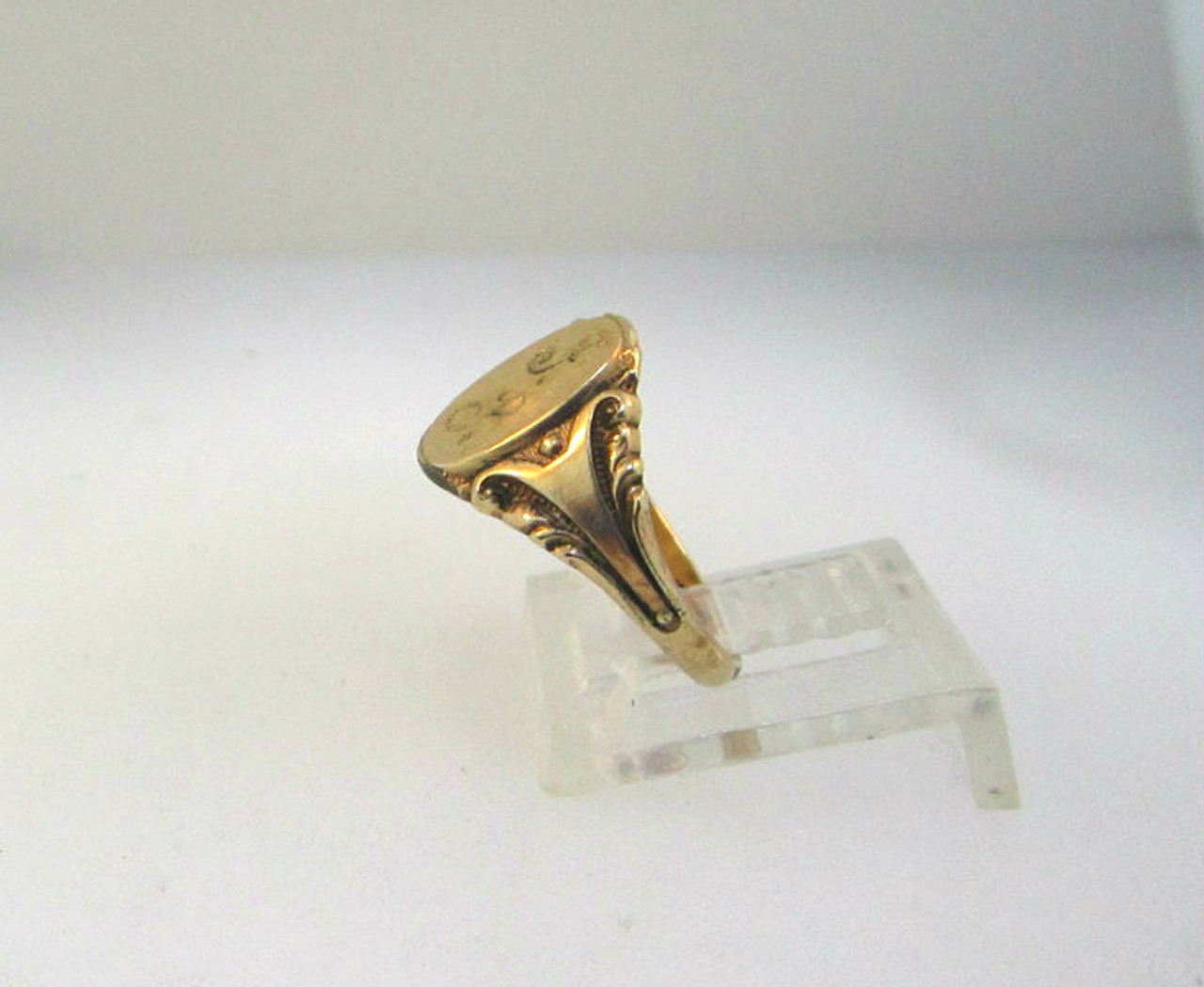 Ladies Vintage Monogram Signet 14k Rolled Gold Plated Ring Etched F B Size  7.25