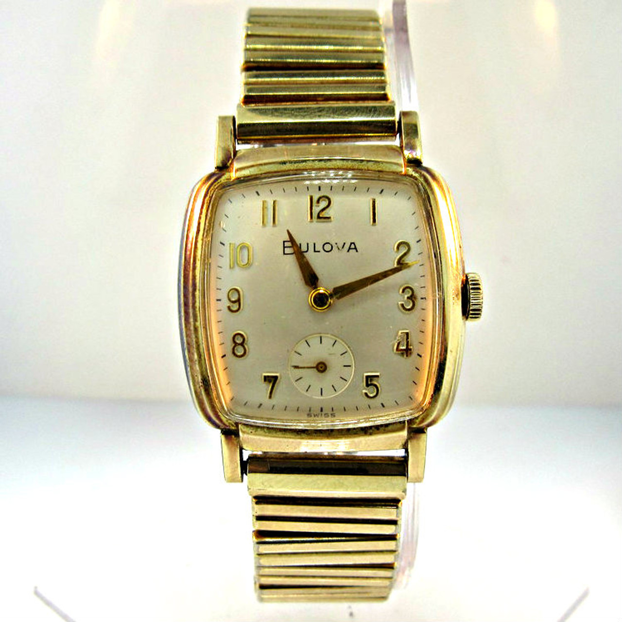 Antique Bulova Watch Co. 17 Jewels 10K Rolled Gold Plated And Stainless  Steel Case And Band (