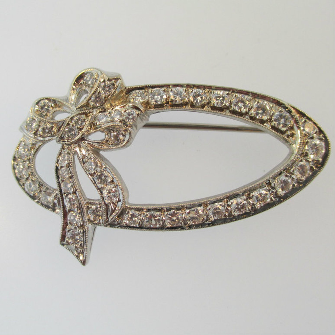 14k Yellow Gold Rose Gold Approx .1ct TW Ribbon Bow Pin Brooch