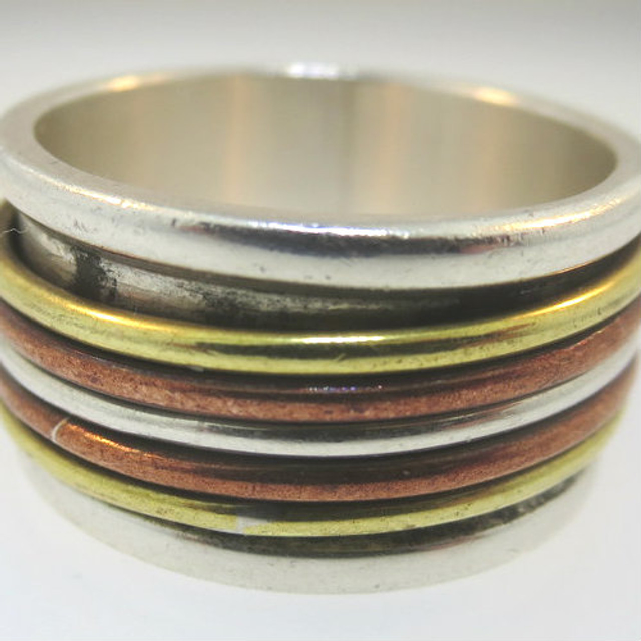 Vtg Sterling Silver 3-Tone Mens Wide Spinner Band Ring Signed Mexico ...