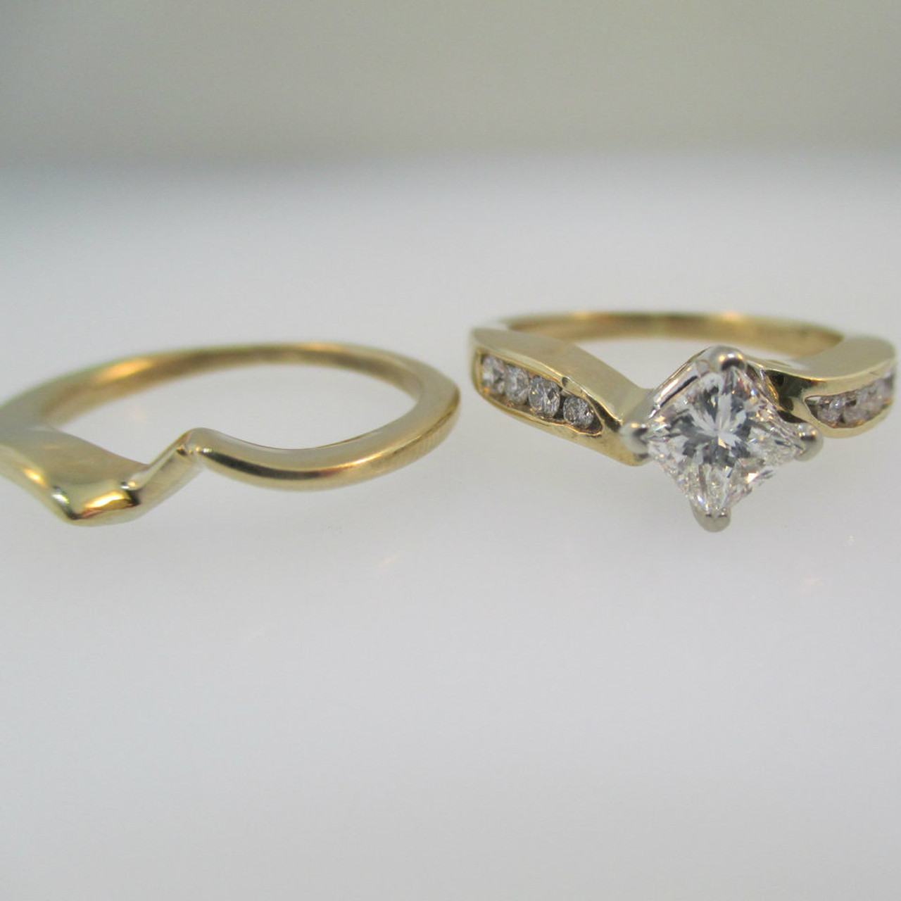 14k Yellow Gold Approx .50ct Princess Cut Diamond Ring with Wedding ...