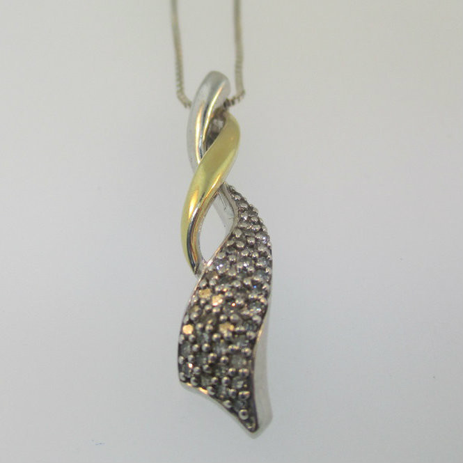 Sterling Silver & 14K Yellow Gold Diamond Twist Pendant Necklace
