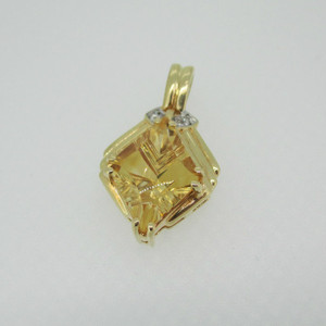14k Yellow Gold Citrine Pendant with Diamond Accents