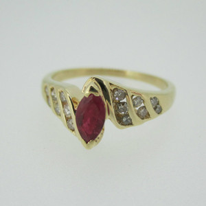 14k Yellow Gold Ruby and Diamond Ring Size 8