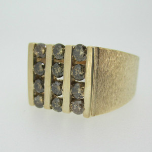 10k Yellow Gold Approx 1.0ct TW Champagne Colored Diamond Men's Ring with Brush Finish Size 10