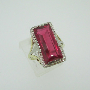 Vintage 14k Yellow Gold Created Ruby Ring Size 6 1/4