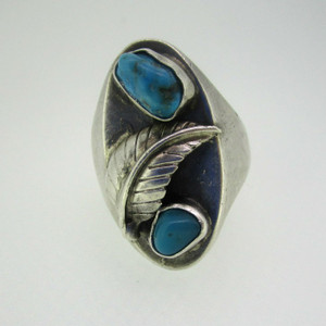 Sterling Silver Turquoise Feather Accent Ring Size 9 1/4