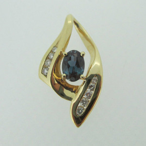 14k Yellow Gold Created Alexandrite Pendant with Diamond Accents