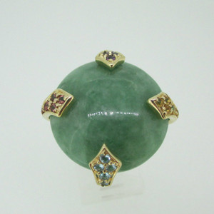 14 Yellow Gold Jade Ring with Ctirine Topaz Garnet and Amethyst Accents Size 8 1/4