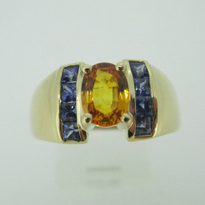 14k Yellow Gold Gold and Blue Natural Sapphire Ring Size 9 1/4