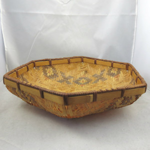 Vintage Southwestern Tri-Colored Tightly Woven Hexagonal Shaped Shallow Basket