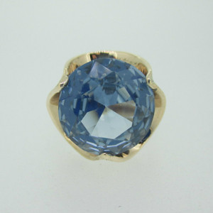 14k Yellow Gold Created Blue Stone Fashion Ring Size 6 1/4