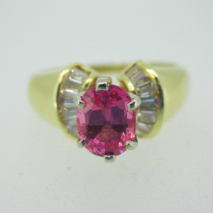 18k Yellow Gold Pink Sapphire Ring with Diamond Accents Size 7 3/4 
