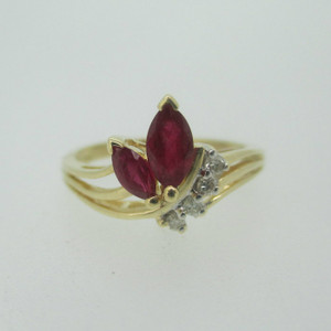 14k Yellow Gold Marquise Cut Ruby Ring with Diamond Accents Size 6 1/4 