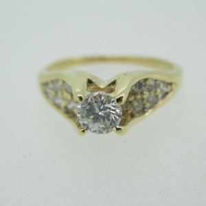 14k Yellow Gold Approx .25ct Round Brilliant Cut Diamond Ring with Diamond Accents Size 5 3/4