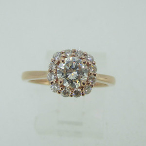 14k Rose Gold .54ct Round Brilliant Cut Diamond Ring with Diamond Halo Ring Size 6 1/2