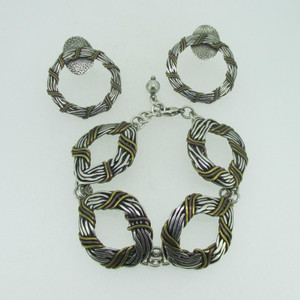 Sterling Silver Marjorie Baer Bronze Copper Accent Bracelet Earring Set