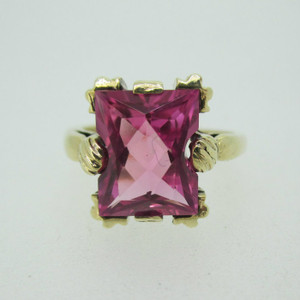 Vintage 10k Yellow Gold Created Pink Stone Ring Size 5