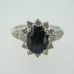 14k White Gold Sapphire Ring with Diamond Halo Accents Size 7